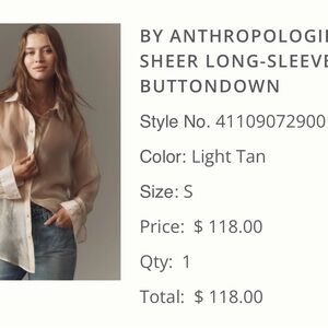 Anthropologie Sheer Button-Down Shirt - Light Tan